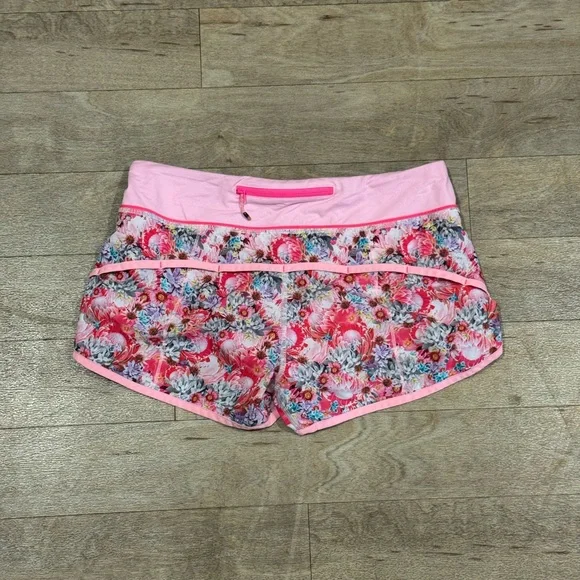 Lululemon Run Speed Shorts Flowabunga Mini Multi/Bleached Coral Print Size 6 - Picture 3 of 4